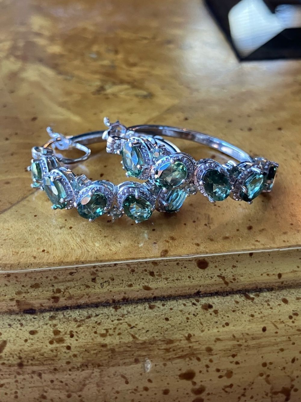 Natural Green Apatite Sterling Silver Hoop Earrings